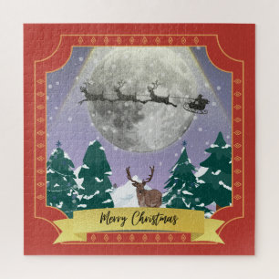 Moderne Vintage-Weihnachtsnacht mit Santa-Rentier Puzzle