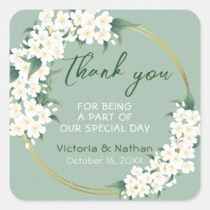 Moderne Vintage weiße grüne Gastgeschenk Hochzeit Quadratischer Aufkleber