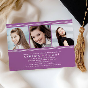 Moderne Violet Foto Collage Graduation Party Einladung