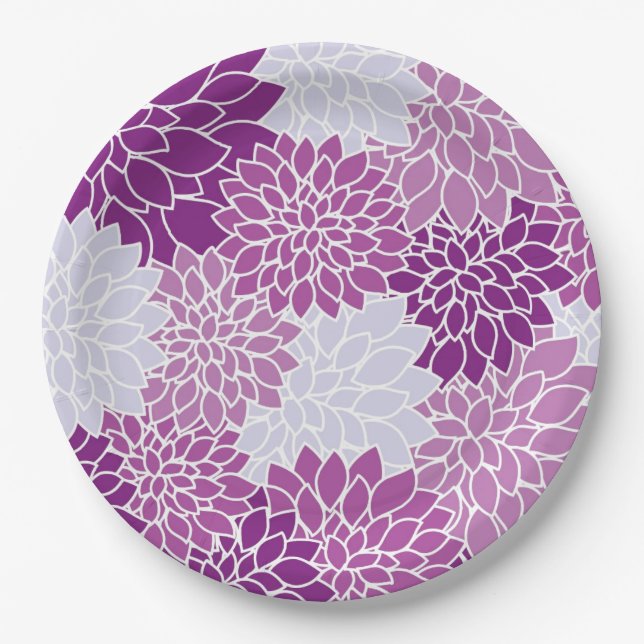Moderne violette Blumenmuster Pappteller (Vorderseite)