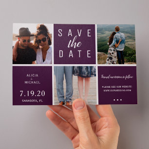 Moderne violette einfache 3-Foto-Collage-Hochzeit Save The Date