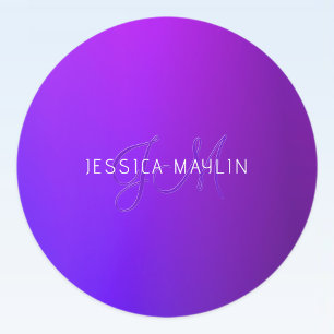Moderne violette Farbverlauf-Name & Monogramm Etiketten