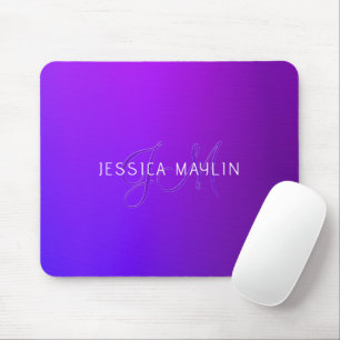 Moderne violette Farbverlauf-Name & Monogramm Mousepad