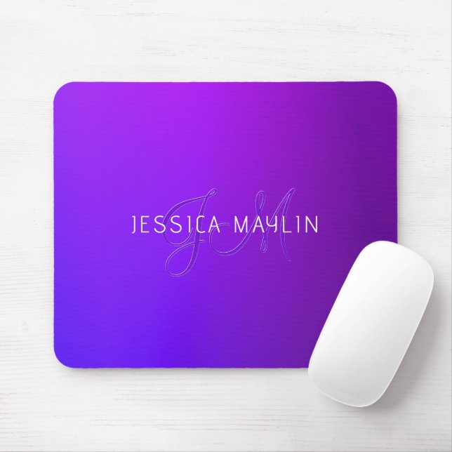 Moderne violette Farbverlauf-Name & Monogramm  Mousepad (Mit Mouse)