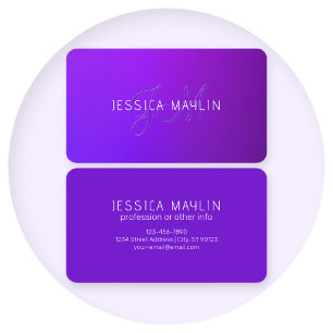 Moderne violette Farbverlauf-Name & Monogramm Visitenkarte