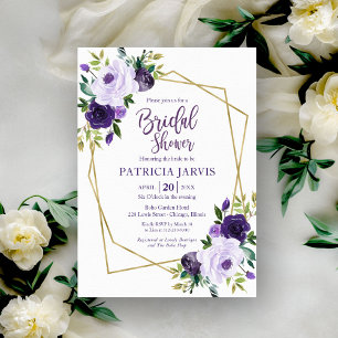 Moderne violette florale goldene geometrische Hoch Einladung