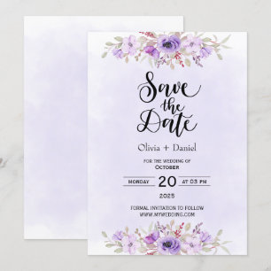 Moderne violette florale Hochzeit - Termin merken Einladung