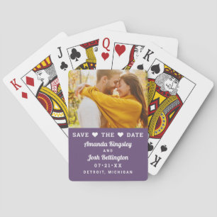 Moderne Violette Foto-Herz-Save-the-Date-Karte Spielkarten