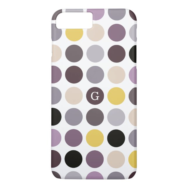 Moderne violette gelbe Punkte-Muster-Monogramm Case-Mate iPhone Hülle (Rückseite)