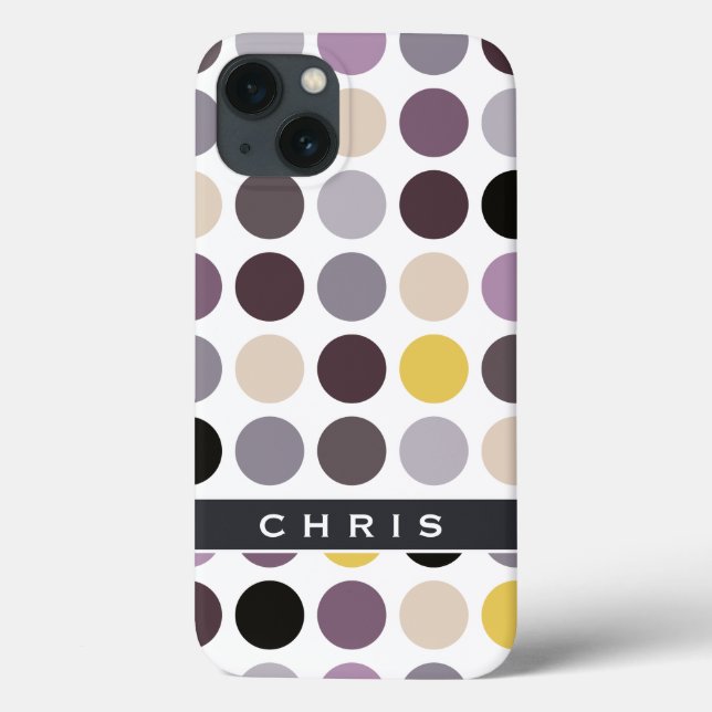 Moderne violette gelbe Punkte Muster Monogramm Case-Mate iPhone Hülle (Rückseite)