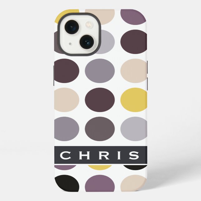Moderne violette gelbe Punkte Muster Monogramm iPhone Hülle (Rückseite)