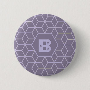 Moderne violette geometrische Würfelmuster-Monogra Button
