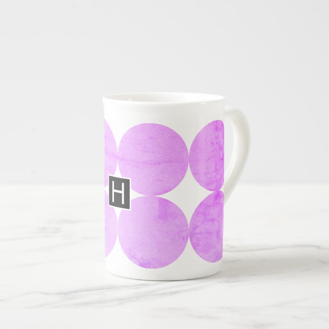 Moderne violette Kreise | Monogramm Prozellantasse (Vorderseite Rechts)