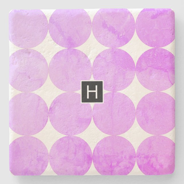 Moderne violette Kreise | Monogramm Steinuntersetzer (Vorderseite)