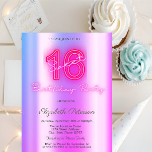 Moderne Violette Neon Sweet 16 Einladung