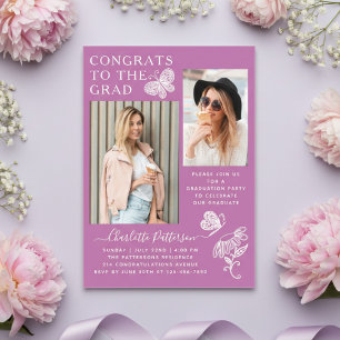 Moderne Violette-Schmetterling-Foto-Abschlussfeier Acryleinladungen