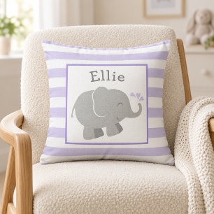 Moderne violette und graue Elefantenmonogramm Kissen
