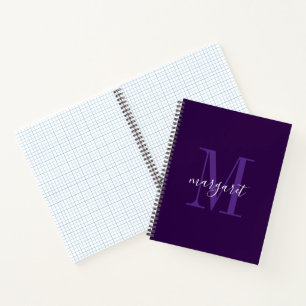 Moderne violette und weiße Monogramm-Name Spiralbl Notizbuch