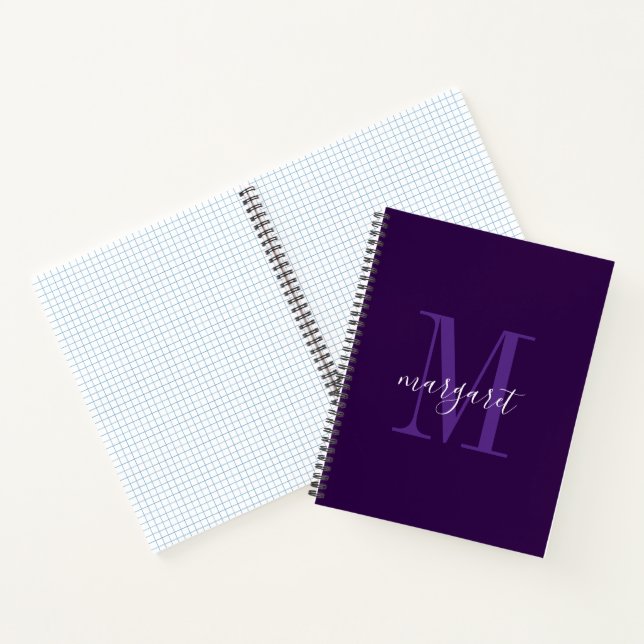 Moderne violette und weiße Monogramm-Name Spiralbl Notizbuch (Innenseite)