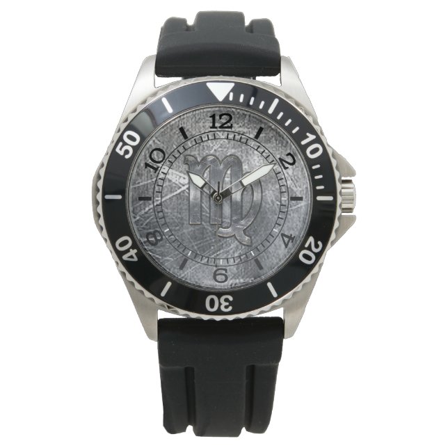 Moderne Virgo Zodiac Signing Grunge Not Dial Armbanduhr (Vorderseite)