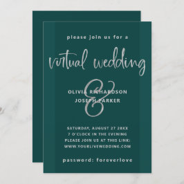 Moderne virtuelle Hochzeit| Emerald Green und Silb Einladung