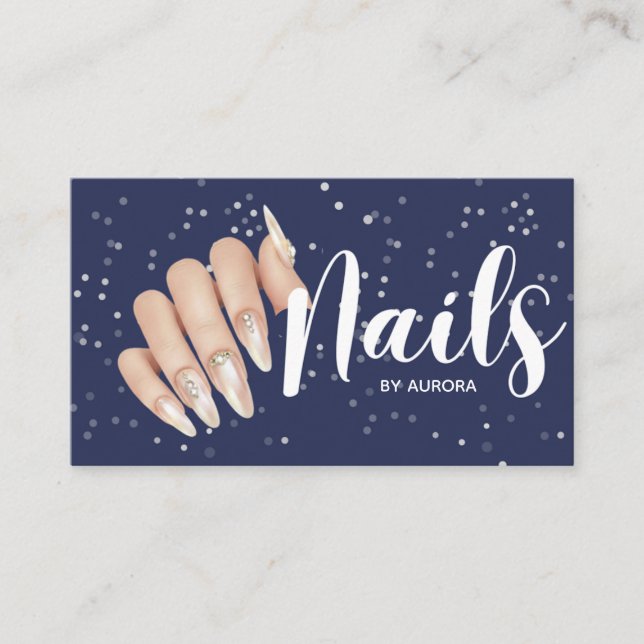 Moderne Visitenkarte für Nageltechniker in Navy Bl (Vorderseite)