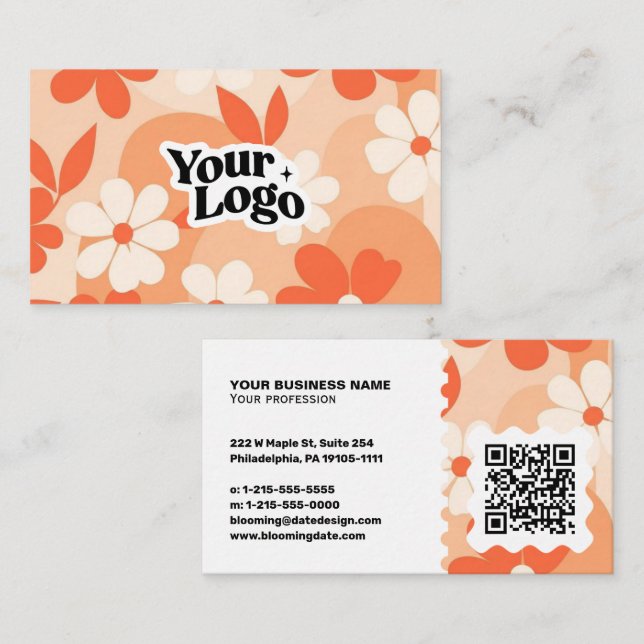 Moderne Visitenkarte mit floralem Muster – QR-Code (Vorne/Hinten)