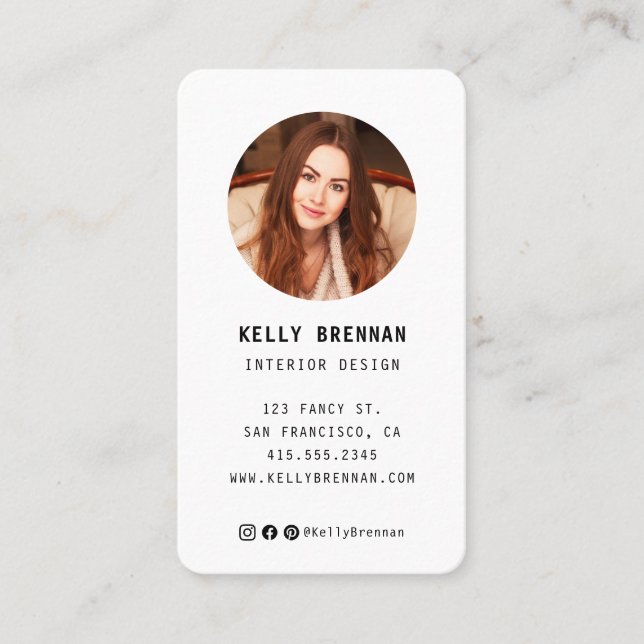 Moderne Visitenkarte mit Foto und Social Media (Vorderseite)