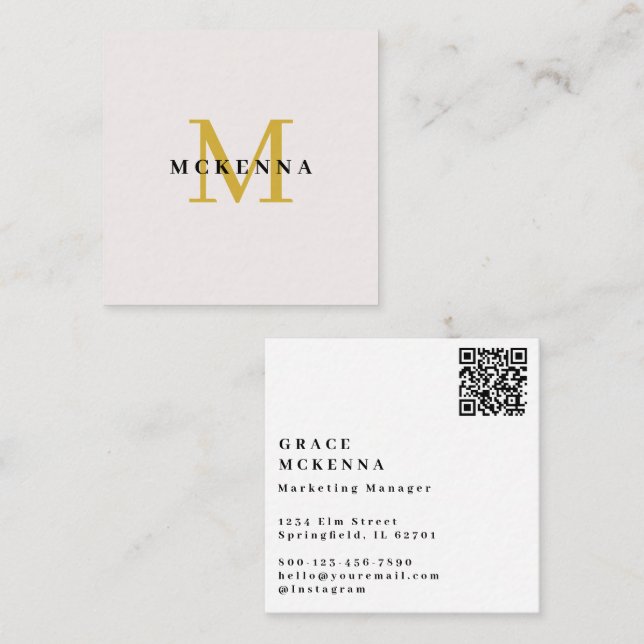 Moderne Visitenkarte mit QR-Code in Ecru und Gold (Vorne/Hinten)