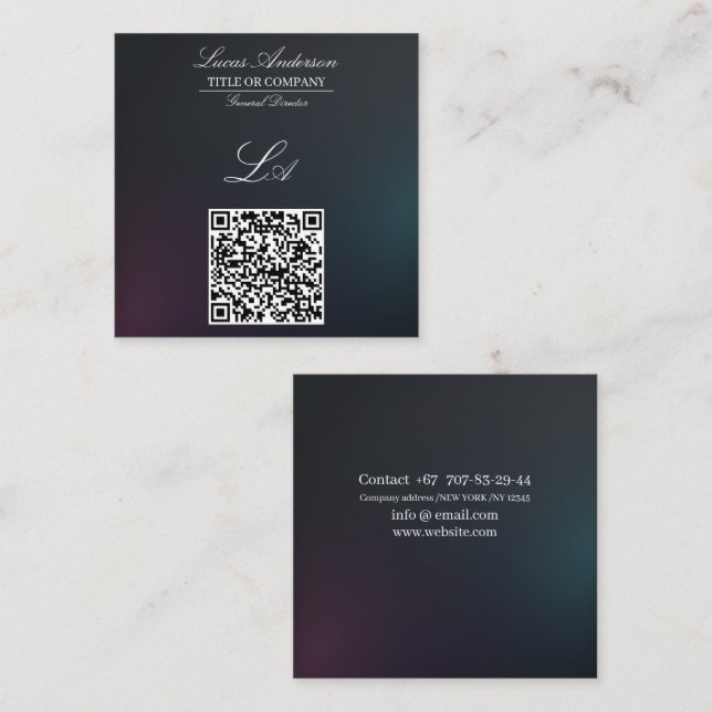 Moderne Visitenkarten qcode, editierbar, gestuft Quadratische Visitenkarte (Vorne/Hinten)