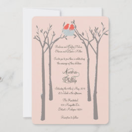 Moderne Vögel und Bäume laden zur Hochzeit ein Einladung