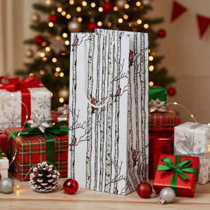 Moderne Vogelbäume und Vögel des Roten Kardinals Geschenktüte Für Weinflaschen