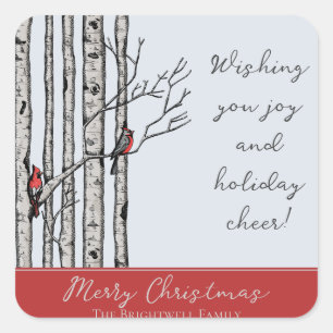 Moderne Vogelbäume und Vögel des Roten Kardinals Quadratischer Aufkleber