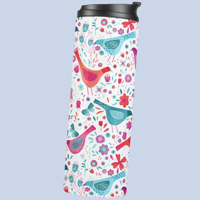 Moderne Vogelfarbe Thermosbecher (Watercolor bird art thermal tumbler)