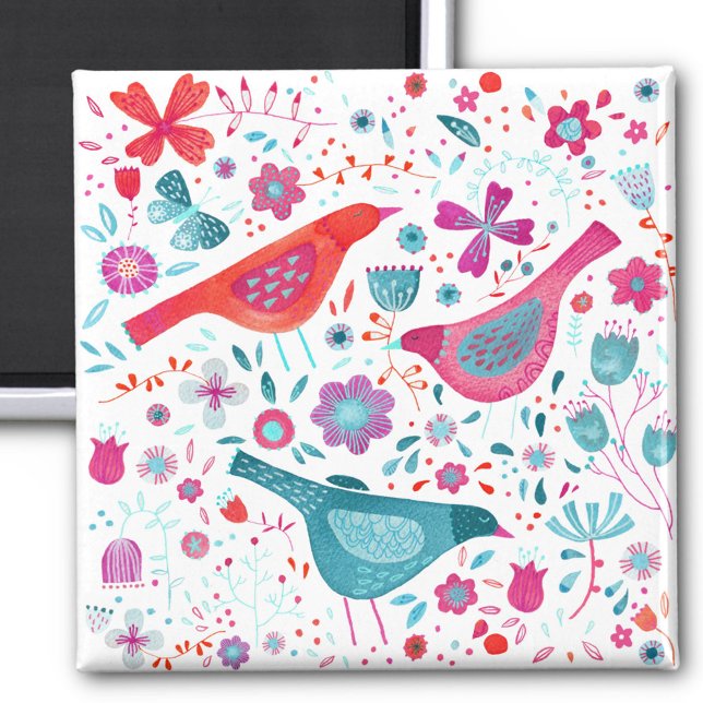 Moderne Vogelflorenfarbe Magnet (Watergolor bird and flower painting art magnet)