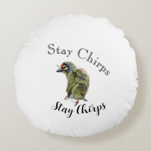 Moderne Vogelgrafik Stay Chirp Natur Liebe Rund   Rundes Kissen