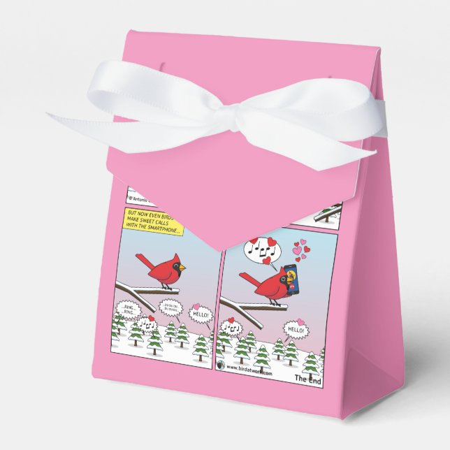 Moderne Vogelpaarung ruft Comic auf Geschenkschachtel (Vorderseite)