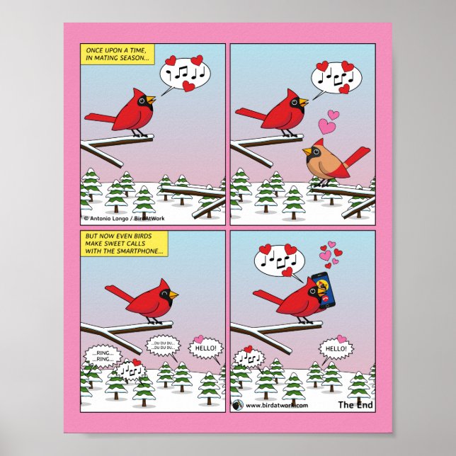 Moderne Vogelpaarung ruft Comic auf Poster (Vorne)