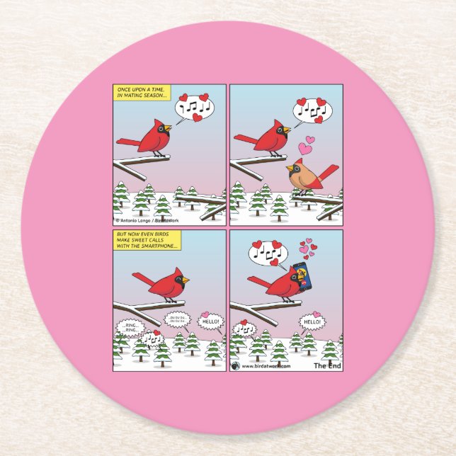 Moderne Vogelpaarung ruft Comic auf Runder Pappuntersetzer (Vorderseite)