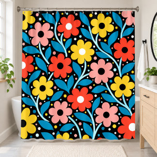 Moderne Volksblumen Schwarz Duschvorhang
