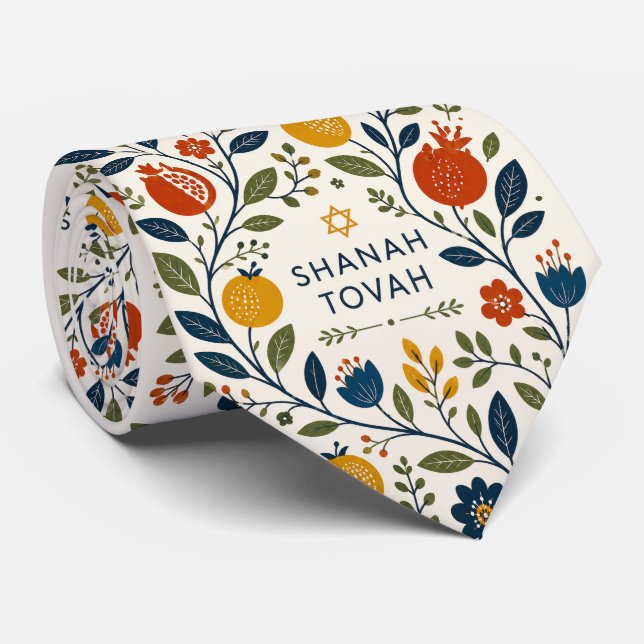 Moderne Volkskunst Schana Tova Botanisch  Krawatte (Gerollt)