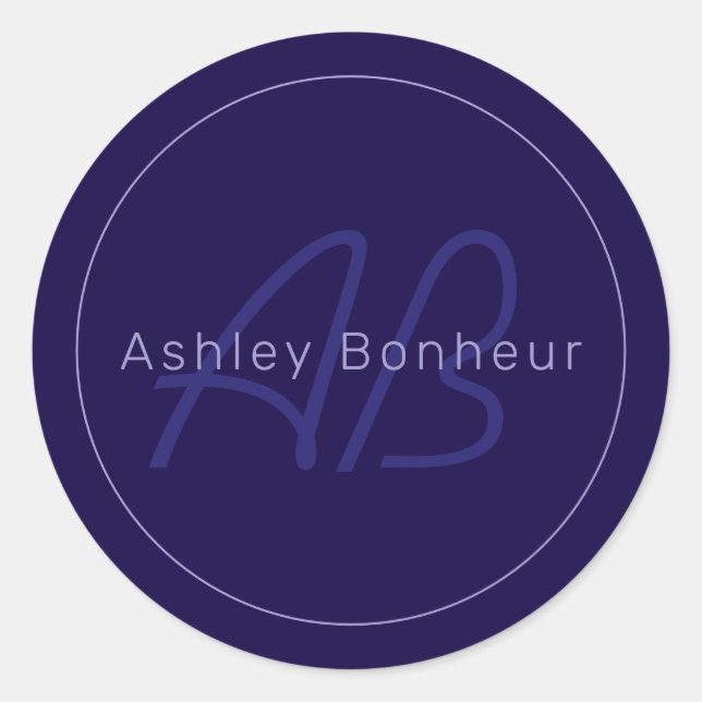 Moderne Vor- und Nachname mit Monogramm Runder Aufkleber (Vorderseite)