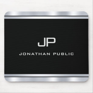 Moderne Vorlage für das Metallic Silver Look Monog Mousepad