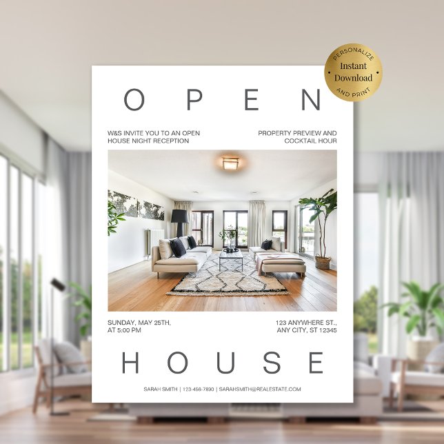 Moderne Vorlage für das Real Anwesen Open House Flyer (Modern Real Estate Open House Invitation Template Flyer)