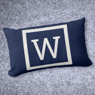 Moderne Vornehm Grafik-Monogramm Marineblau Lendenkissen
