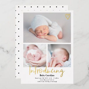 Moderne Vorstellung Schwarz Weiß 3 Fotos Baby Gebu Folieneinladung