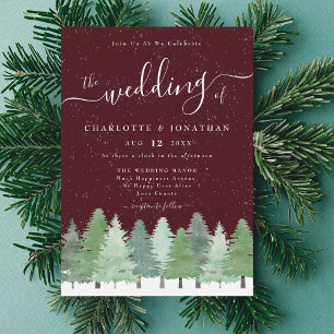 Moderne Wald Burgunder Winterhochzeit Einladung