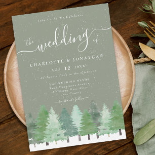 Moderne Wald-Rusticale Salbei-Grüne Winterhochzeit Einladung