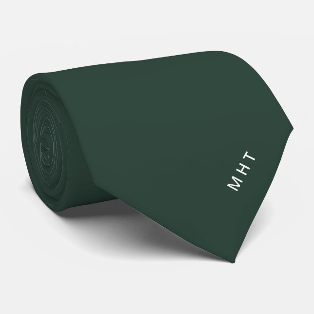 Moderne Waldgrüne Initialen Minimalistisches Monog Krawatte (Gerollt)