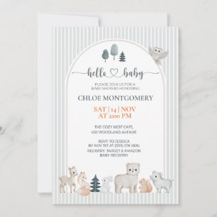 Moderne Waldtiere Neutrale Boho-Baby-Party Einladung